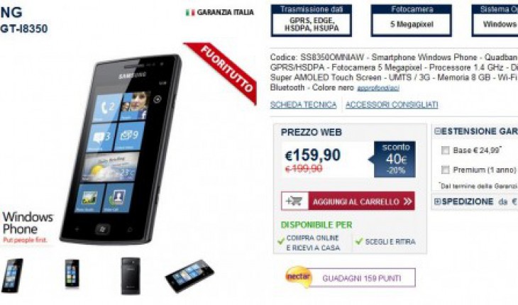 Samsung Omnia W in offerta su Uniero a soli 159,90 Euro