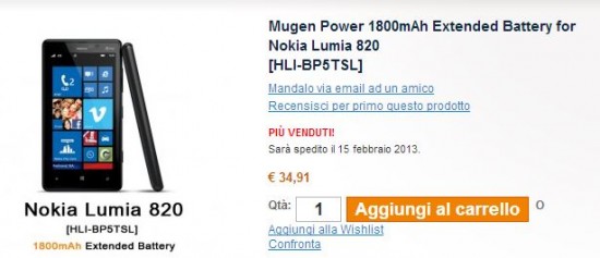 Batteria Mugen Extra per Nokia Lumia 820