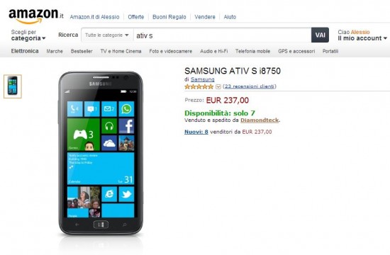 Samsung ATIV S a soli 237 Euro su Amazon