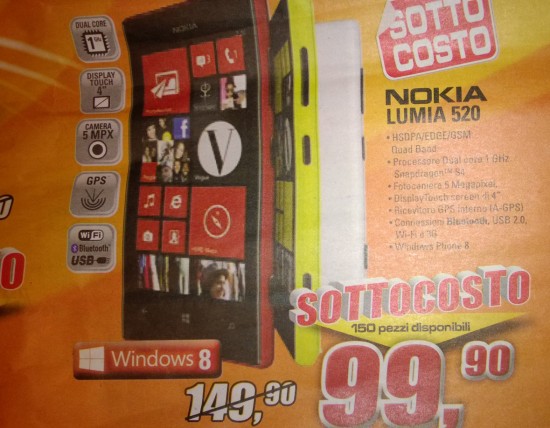 Nokia Lumia 520 a soli 99 Euro