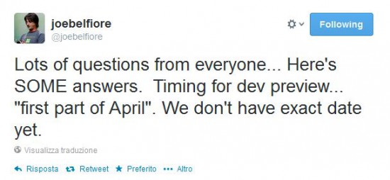 Tweet di Joe Belfiore