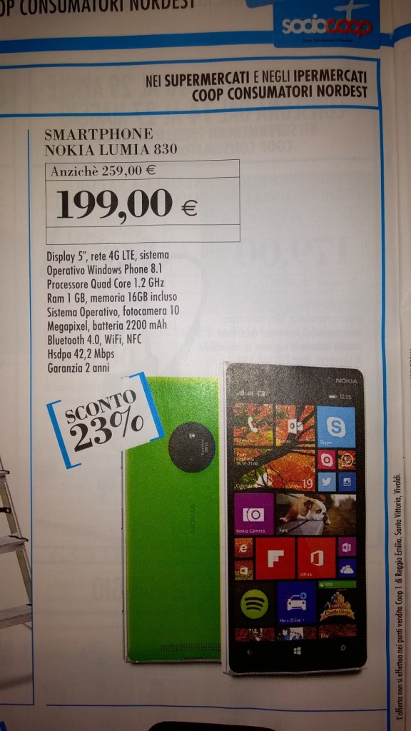 Nokia Lumia 830 a soli 199 Euro