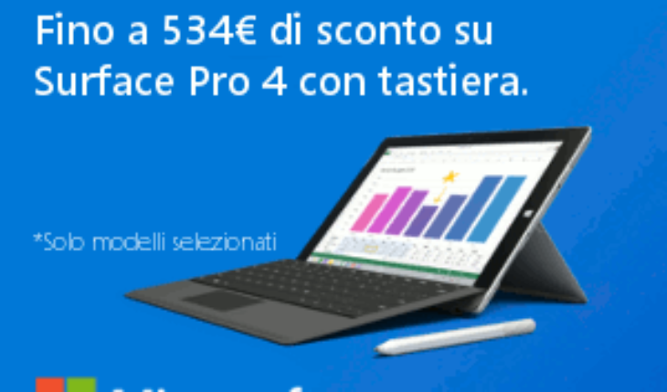 Promemoria: acquista il Surface Pro 4 con tastiera cover con uno sconto pari a 534 Euro su Microsoft Store