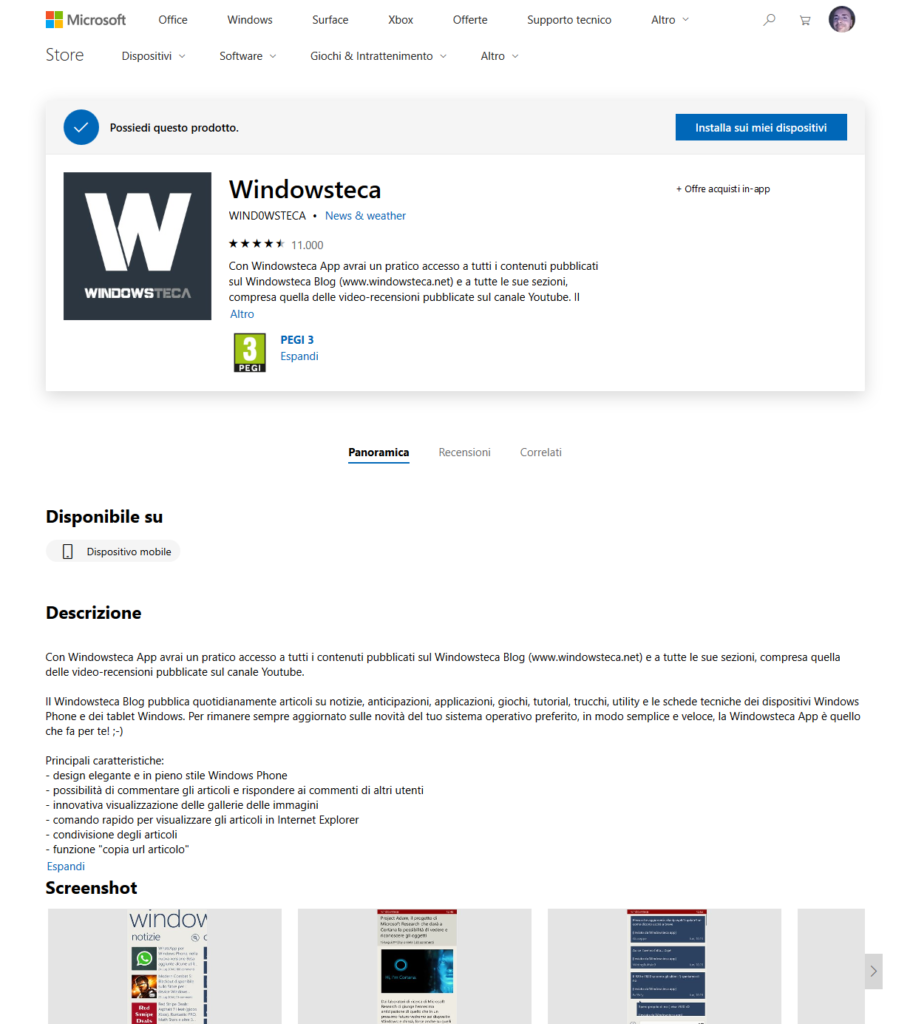 Windowsteca su Microsoft Store